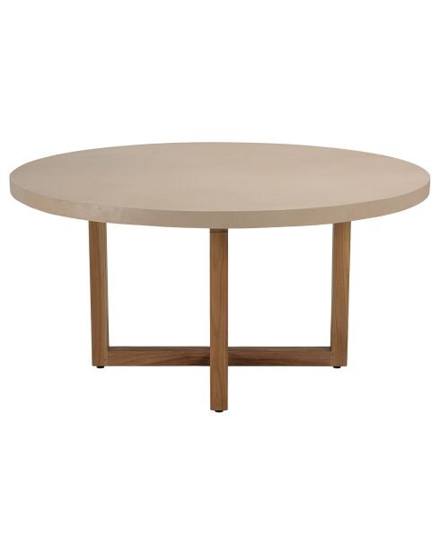 Table à manger ronde béton pieds en teck dak beige - 153x153x76 cm
