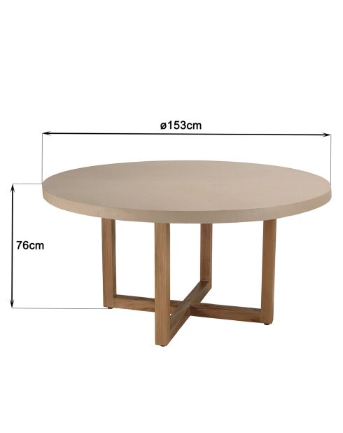 Table à manger ronde béton pieds en teck dak beige - 153x153x76 cm