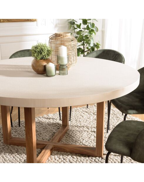 Table à manger ronde béton pieds en teck dak beige - 153x153x76 cm