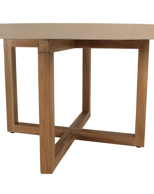 Table à manger ronde béton pieds en teck dak beige - 153x153x76 cm