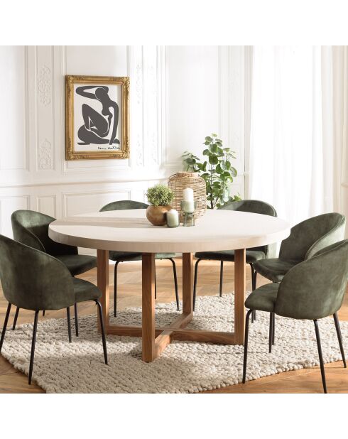 Table à manger ronde béton pieds en teck dak beige - 153x153x76 cm
