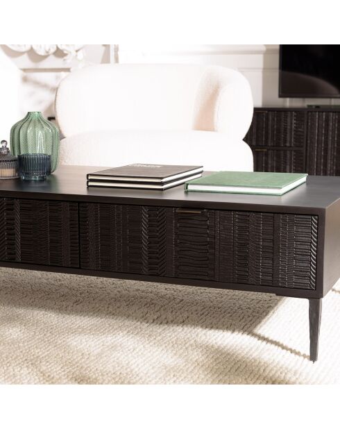 Table basse en manguier sculptés Gloria noire - 120x60x36 cm