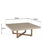 Table basse carrée en béton pieds en teck Dak beige - 107x107x41 cm