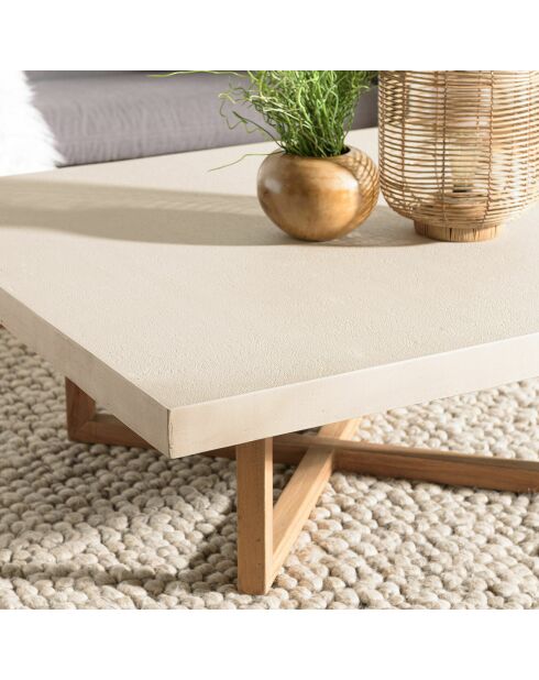 Table basse carrée en béton pieds en teck Dak beige - 107x107x41 cm