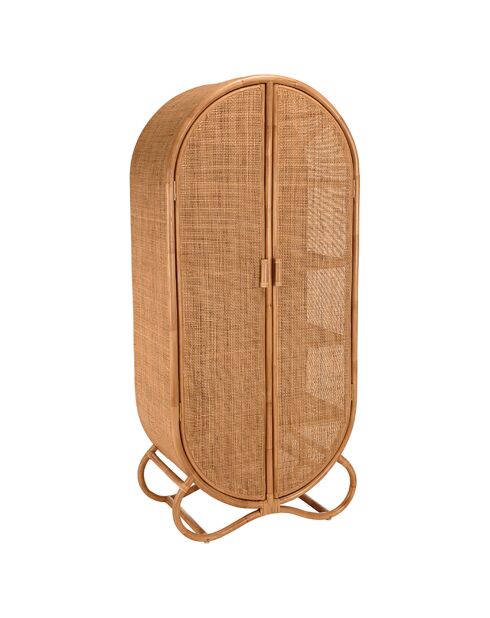 Armoire en rotin 2 portes en cannage kally miel - 83x48x183 cm