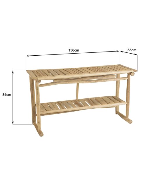 Console double plateau en branches de teck will naturel - 156x55x84 cm