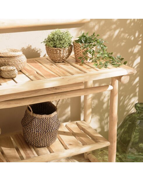 Console double plateau en branches de teck will naturel - 156x55x84 cm