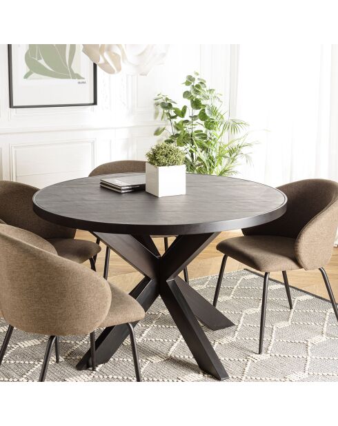 Table à manger plateau effet pierre basile noire - 120x120x76 cm