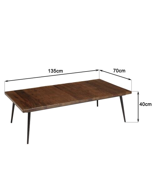 Table basse rectangle bois recyclé pieds métal Kiara marron - 135x70x40 cm