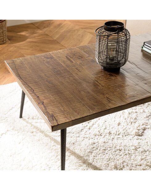 Table basse rectangle bois recyclé pieds métal Kiara marron - 135x70x40 cm