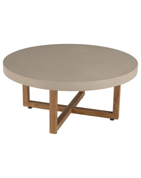 Table basse ronde en béton pieds en teck Dak beige - 92x92x41 cm