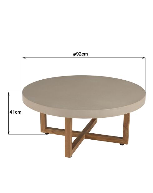 Table basse ronde en béton pieds en teck Dak beige - 92x92x41 cm