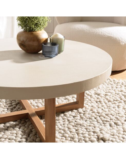 Table basse ronde en béton pieds en teck Dak beige - 92x92x41 cm