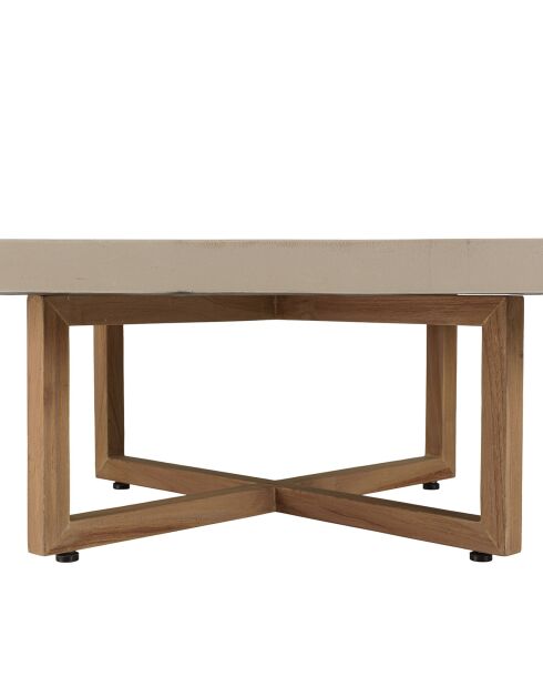 Table basse ronde en béton pieds en teck Dak beige - 92x92x41 cm