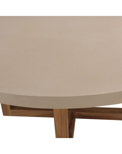Table basse ronde en béton pieds en teck Dak beige - 92x92x41 cm