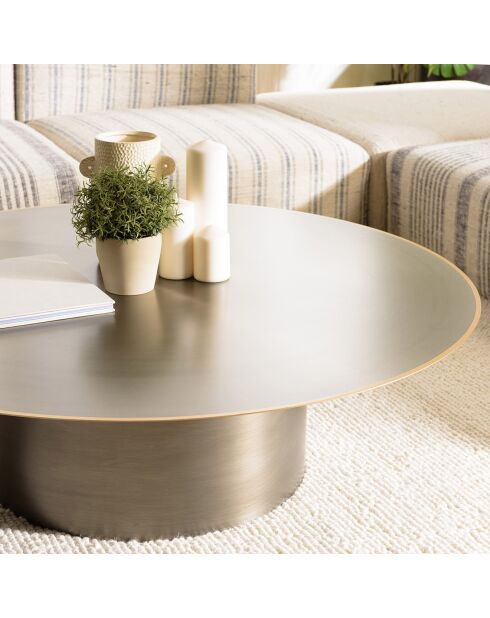 Table basse ronde en fer James noir/doré - 120x120x35 cm