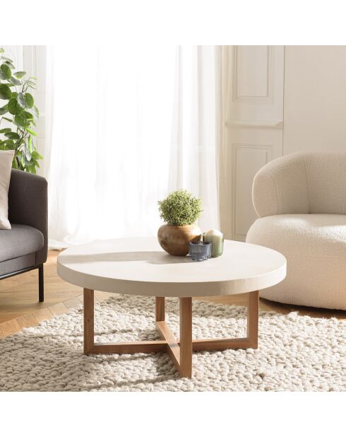 Table basse ronde en béton pieds en teck Dak beige - 92x92x41 cm