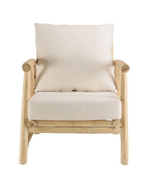Fauteuil madura en branches de teck coussins naturel - 72x88x90 cm
