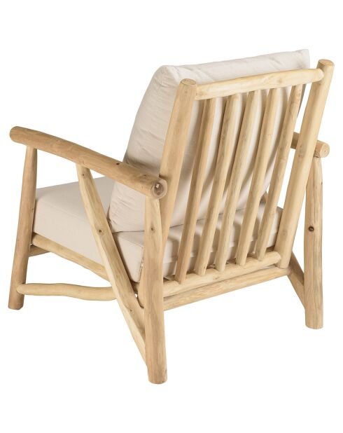 Fauteuil madura en branches de teck coussins naturel - 72x88x90 cm