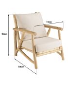 Fauteuil madura en branches de teck coussins naturel - 72x88x90 cm