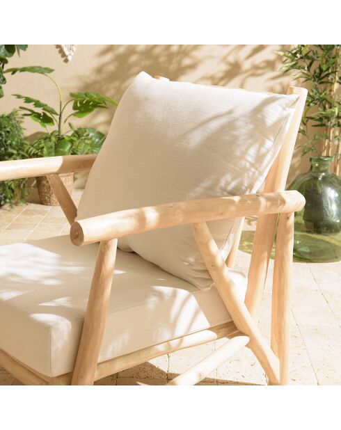 Fauteuil madura en branches de teck coussins naturel - 72x88x90 cm