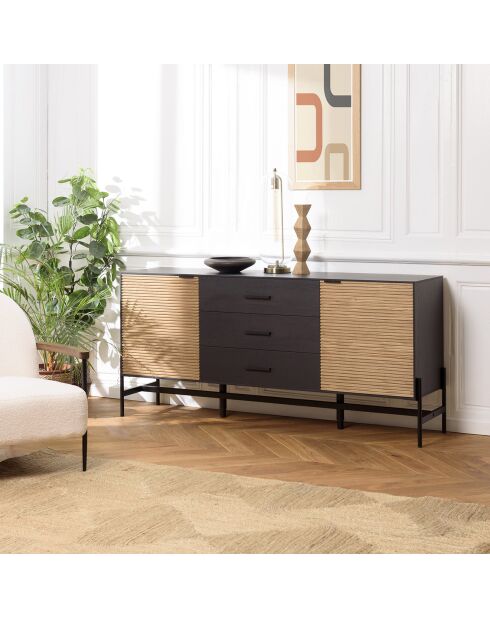 Buffet pin pieds métal charlie noir/bois - 164.5x40.5x75.5 cm