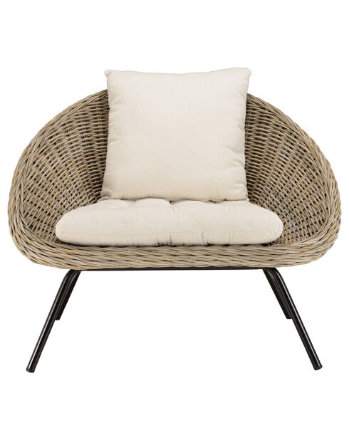 Fauteuil lounge en kubu coussin d'assise kally marron - 102x88x82 cm
