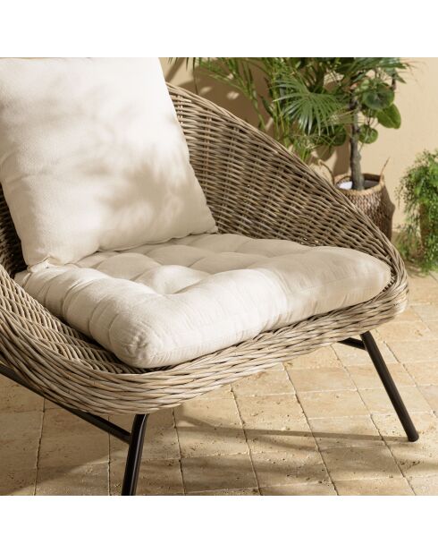 Fauteuil lounge en kubu coussin d'assise kally marron - 102x88x82 cm