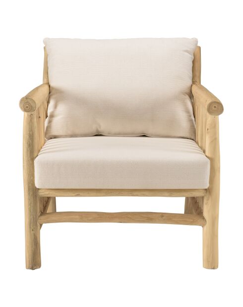 Fauteuil borneo en branches de teck coussins naturel - 70x82x80 cm