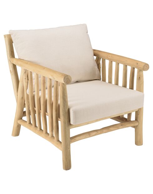 Fauteuil borneo en branches de teck coussins naturel - 70x82x80 cm