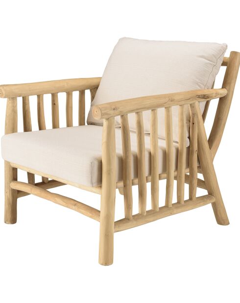 Fauteuil borneo en branches de teck coussins naturel - 70x82x80 cm