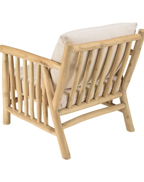 Fauteuil borneo en branches de teck coussins naturel - 70x82x80 cm