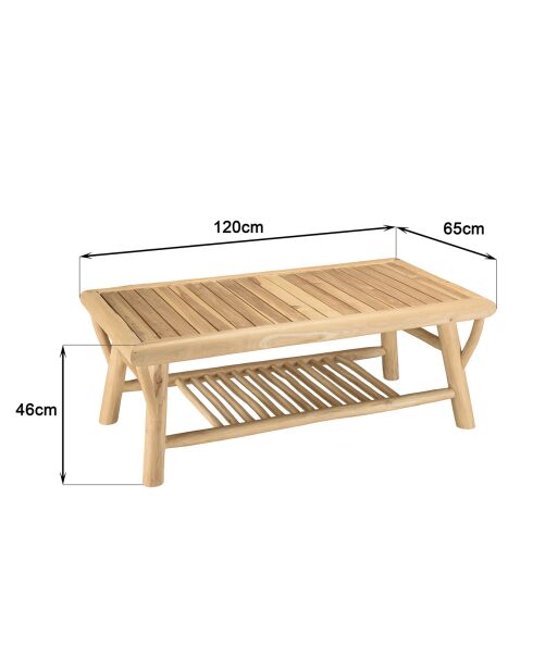 Table basse BORNEO en branches de teck naturel - 120x65x46 cm