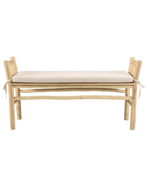 Banc en branches de teck et coussin will naturel - 128x40x66 cm