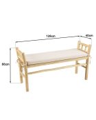 Banc en branches de teck et coussin will naturel - 128x40x66 cm