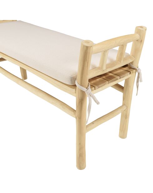 Banc en branches de teck et coussin will naturel - 128x40x66 cm