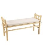 Banc en branches de teck et coussin will naturel - 128x40x66 cm