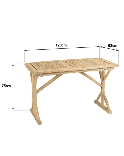 Bureau en branches de teck naturel will naturel - 120x62x75 cm