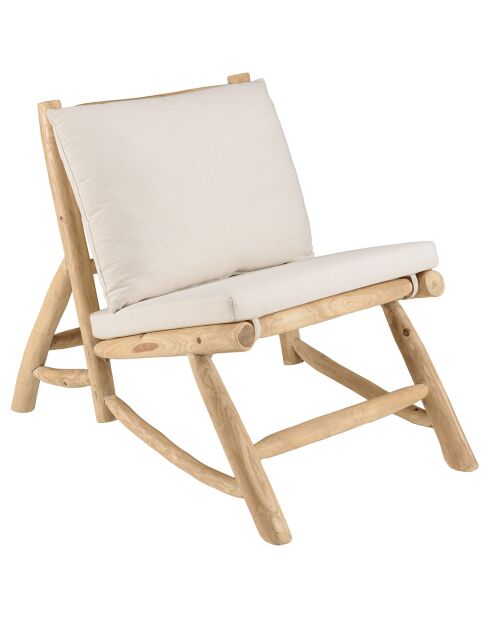 Fauteuil lounge en branches de teck coussin will naturel - 60x98x78 cm