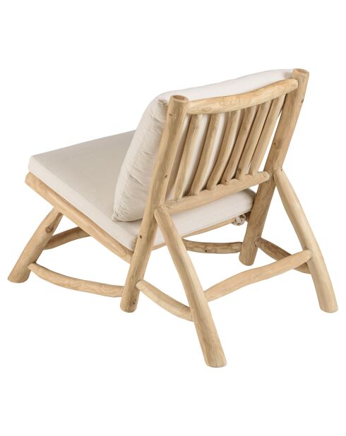 Fauteuil lounge en branches de teck coussin will naturel - 60x98x78 cm