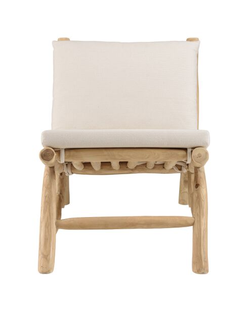 Fauteuil lounge en branches de teck coussin will naturel - 60x98x78 cm