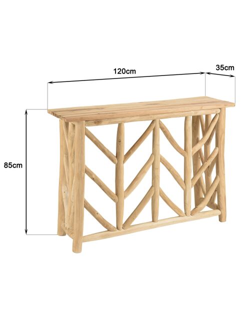 Console en teck naturel piètement ajouré will naturel - 120x35x85 cm