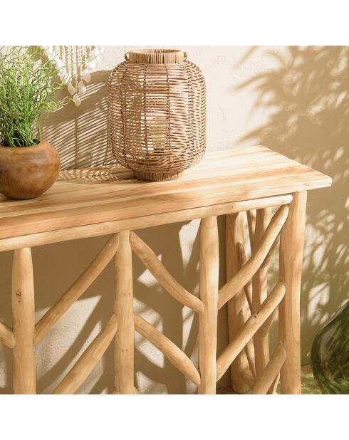 Consolle in teak naturale con base traforata sarà naturale - 120x35x85 cm