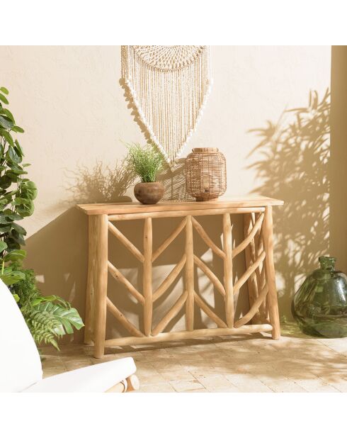 Consolle in teak naturale con base traforata sarà naturale - 120x35x85 cm