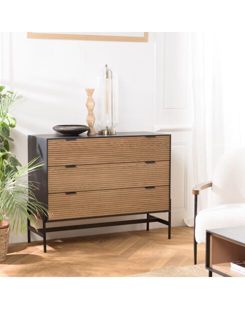 Commode pin pieds métal charlie noir/bois - 103.5x40.5x81.5 cm