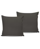 2 Taies d'oreiller unies en coton anthracite - 60x60 cm