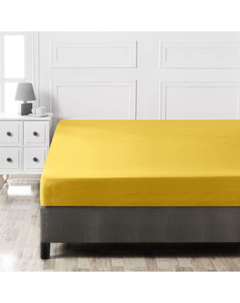 Drap housse en coton bonnet 30 cm jaune foncé