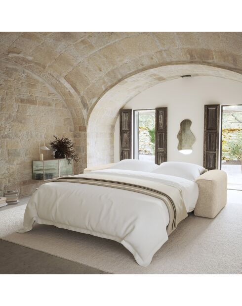 Express Nova Sofabett aus cremefarbenem strukturiertem Samt, 95 x 214 x 73 cm