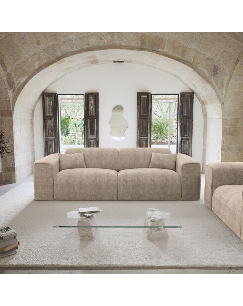 Sofá cama Express nova de terciopelo trenzado beige - 95x234x73 cm