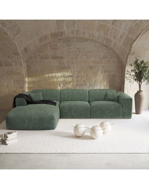 Divano angolare sinistro trasformabile Express nova in velluto testurizzato verde smeraldo - 165x280x73 cm